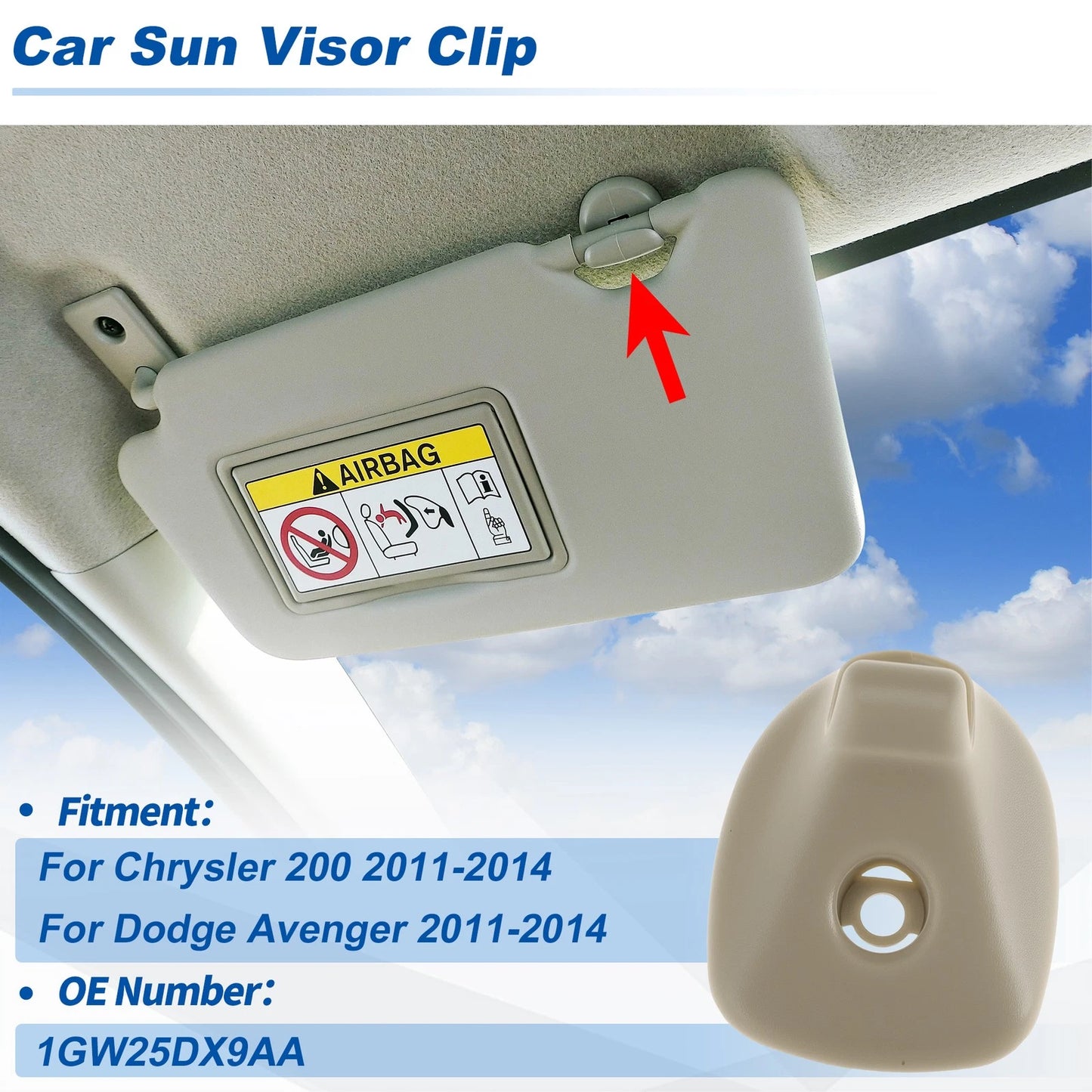 Sun Visor Clip for Chrysler 200 (2011–2014) & Dodge Avenger (2011–2014) Beige 1GW25DX9AA