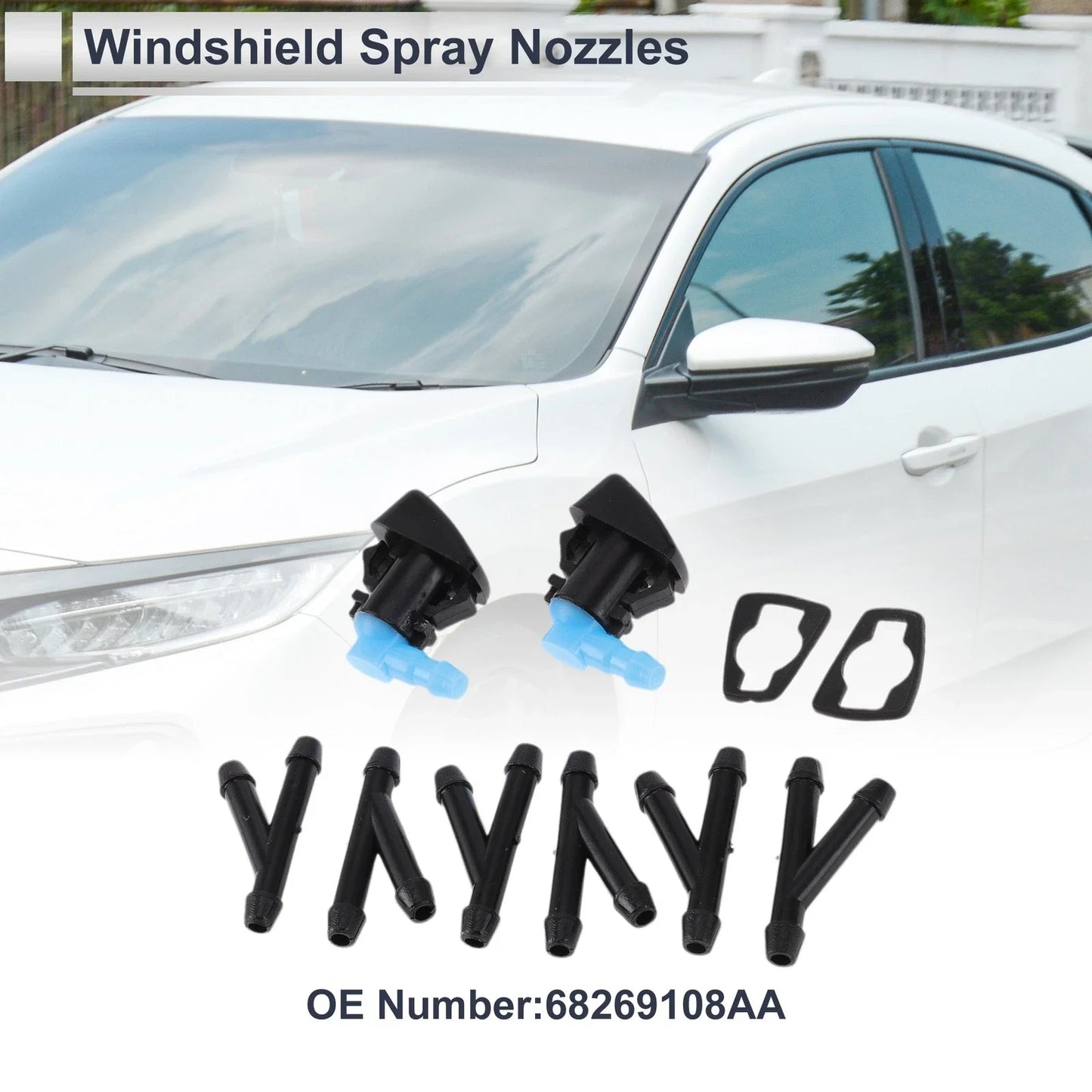 Windshield Washer Nozzle & 6 x Hose Connectors for Dodge (2011-2023)