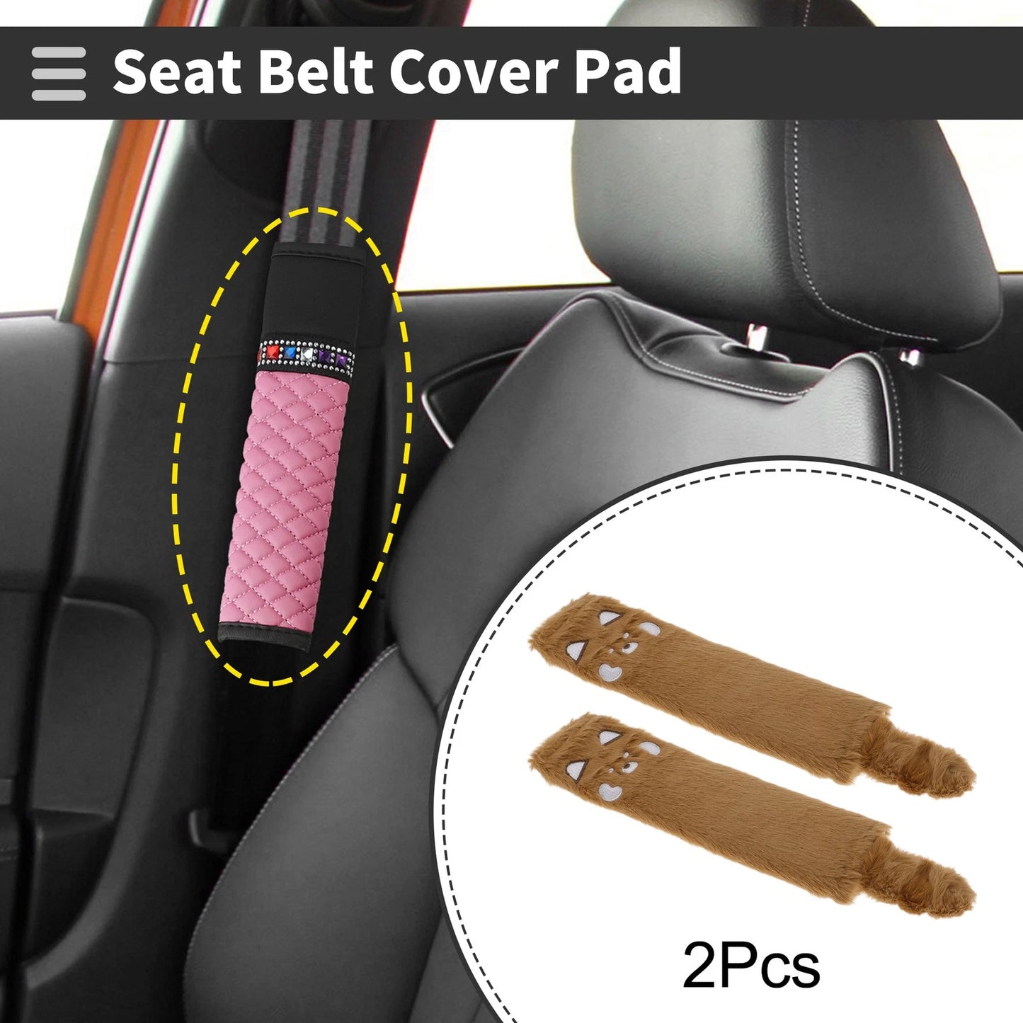 Set of 2 Seat Belt Cover Pads for Universal Fit (26cm)