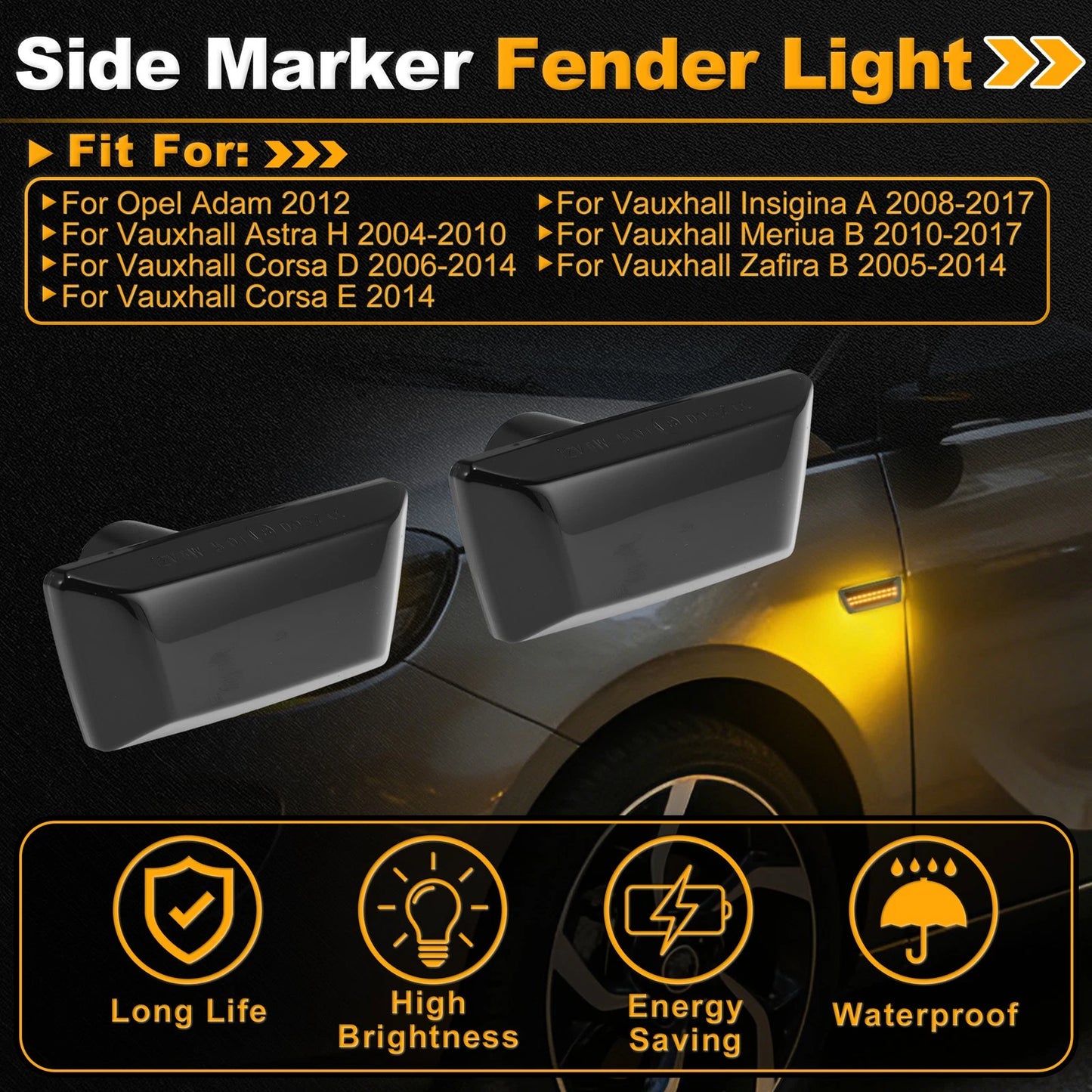 Dynamic Amber LED Side Marker Fender Light for Opel Adam (2012) 1 Pair