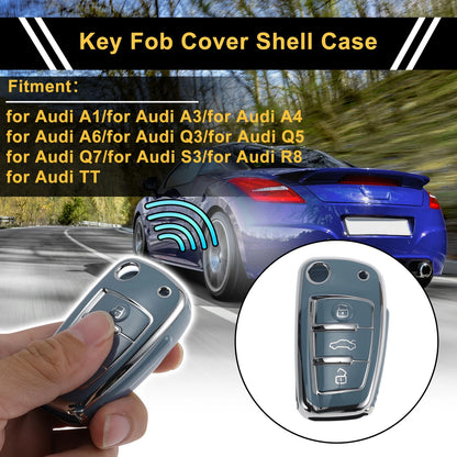 TPU Car Key Case for Audi A1 (2010–2023) - Slate Blue Silver Tone Edge