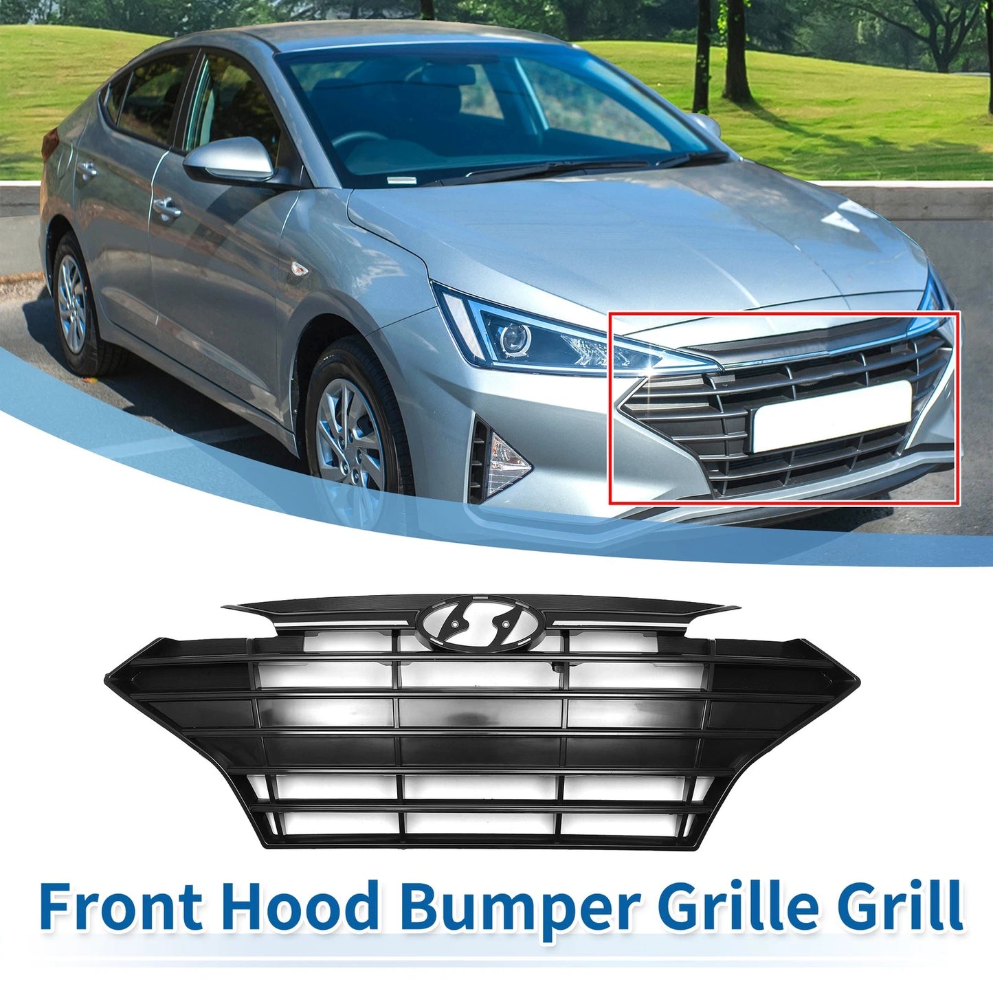 Front Upper Bumper Grille for Hyundai Elantra (2019–2020) No.86350F2BB0 Black