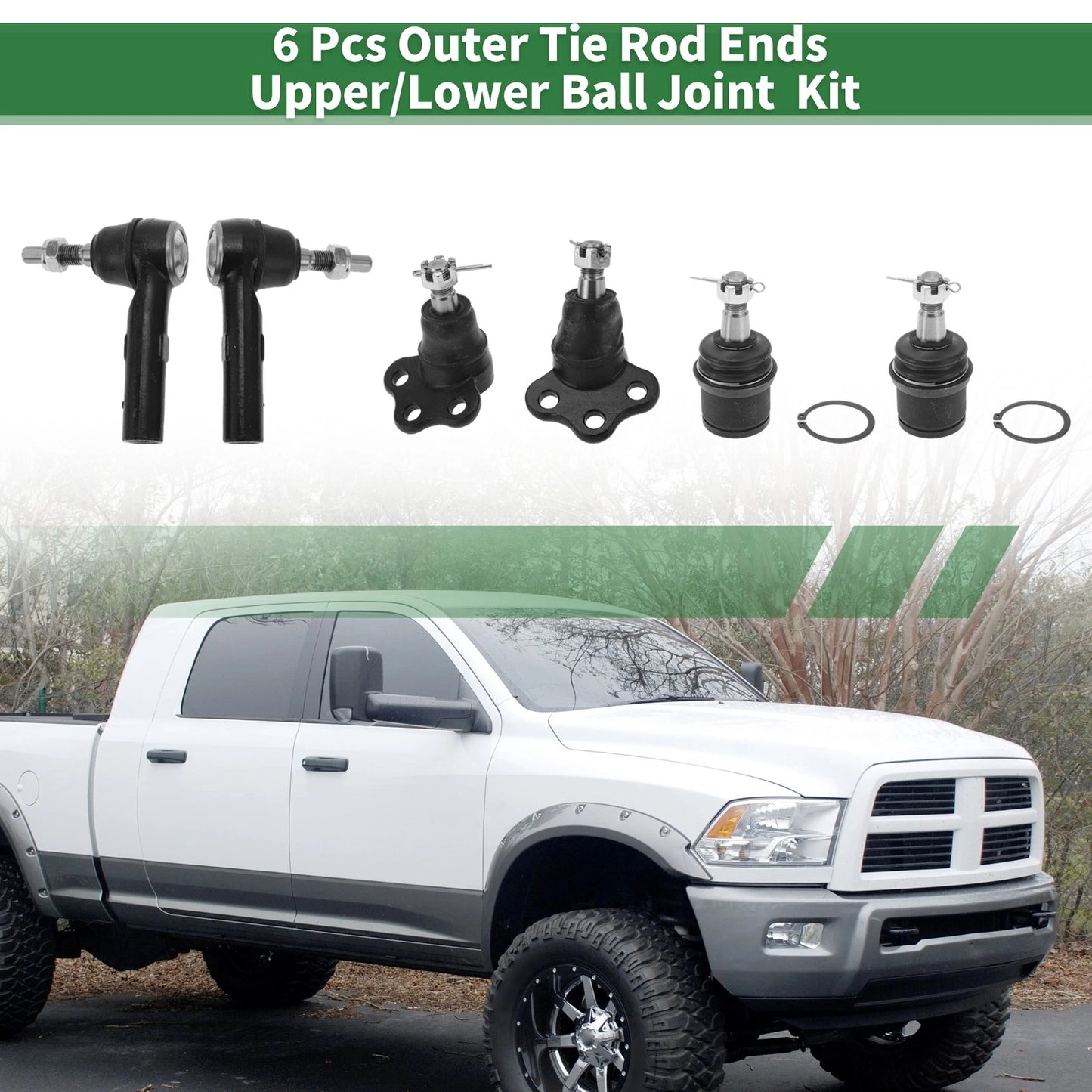 Set of 6 Front Outer Tie Rod Ends & Ball Joints for Dodge Dakota (2000–2004)