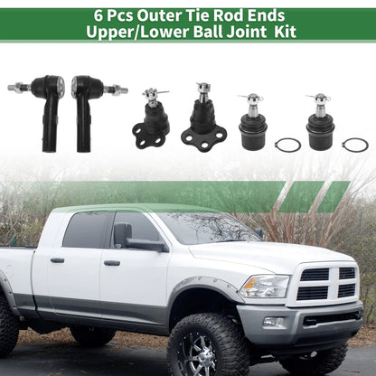 Set of 6 Front Outer Tie Rod Ends & Ball Joints for Dodge Dakota (2000–2004)
