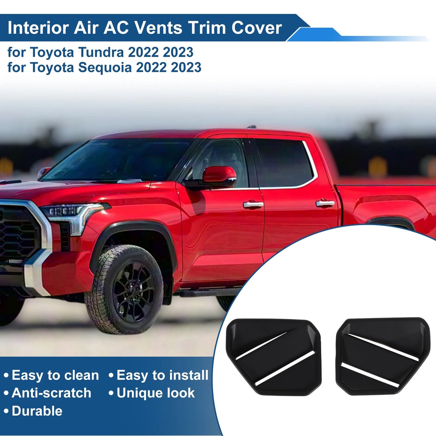 Air Condition Outlet Vent Trim Cover Frame for Toyota Tundra (2022–2023) Matte Black