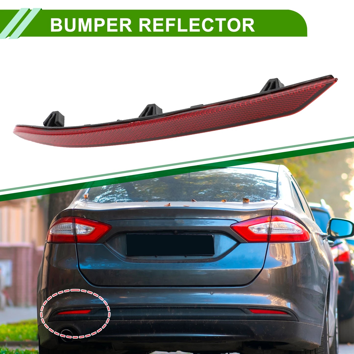 Bumper Reflector No.KS7Z13A565B for Ford Fusion (2019–2020) Red 1pc Rear Left