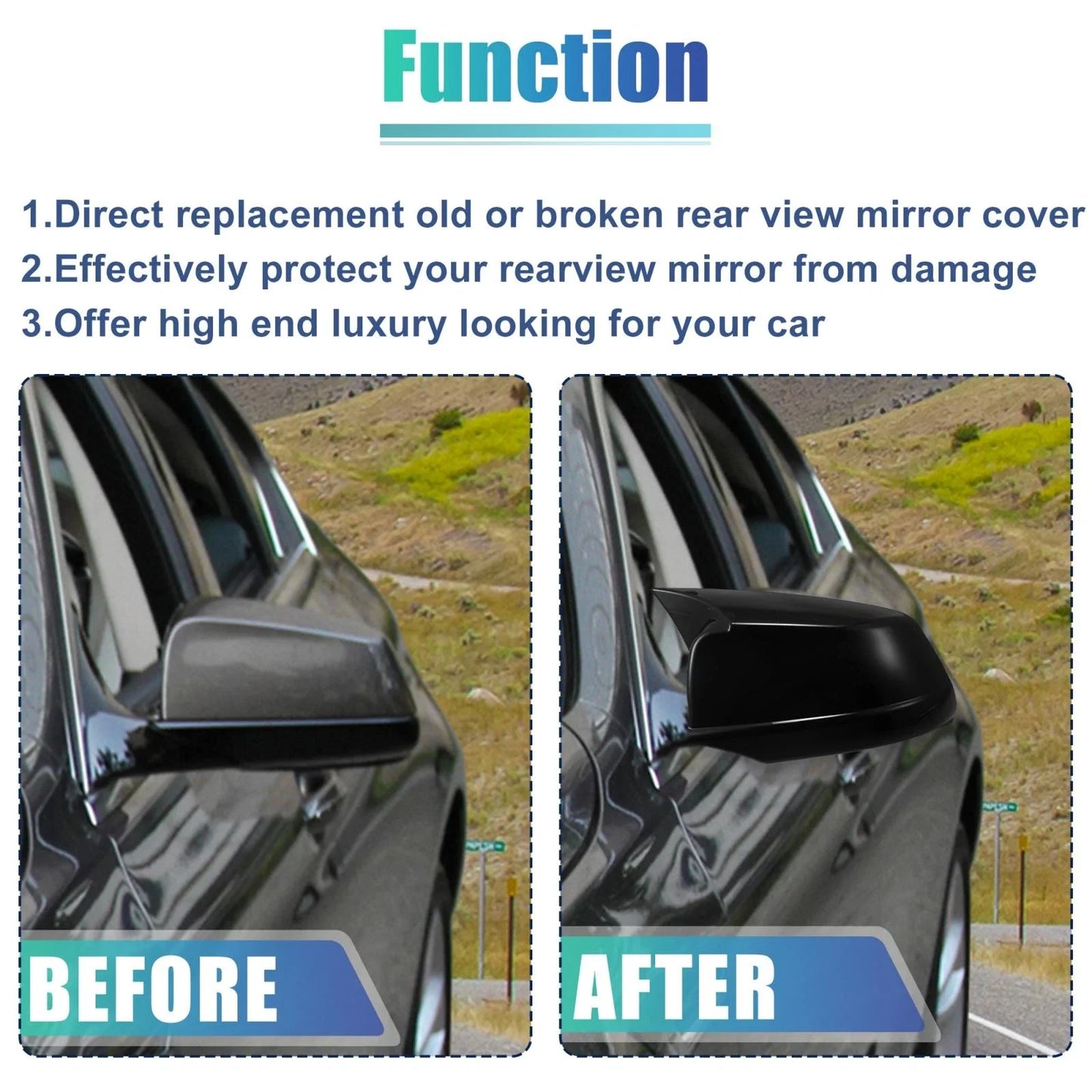 Door Wing Rearview Side Mirror Cover Cap Black for BMW 535i GT (2011-2013)