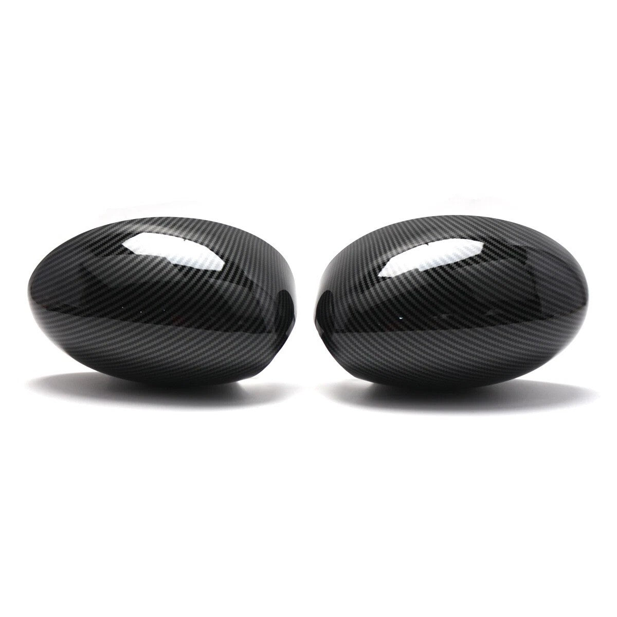 Set of 2 Black Carbon Clip-on Mirror Cover Caps for BMW Mini Cooper (2000–2008)
