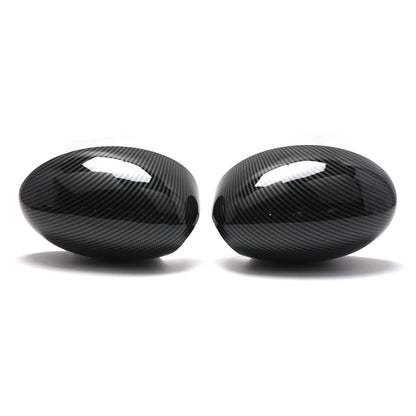 Set of 2 Black Carbon Clip-on Mirror Cover Caps for BMW Mini Cooper (2000–2008)