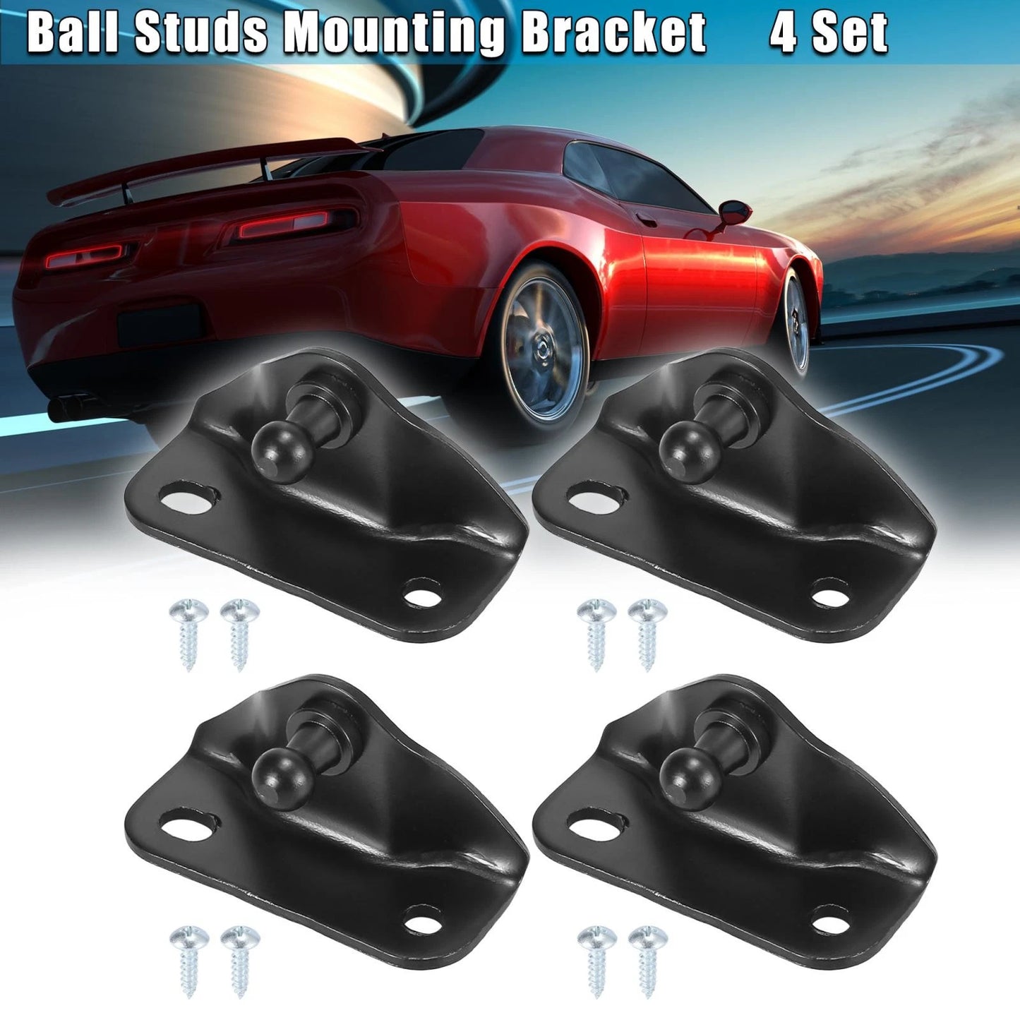 Set of 4 Black Ball Studs Mounting Brackets for Gas Struts Shocks 61x25x30mm