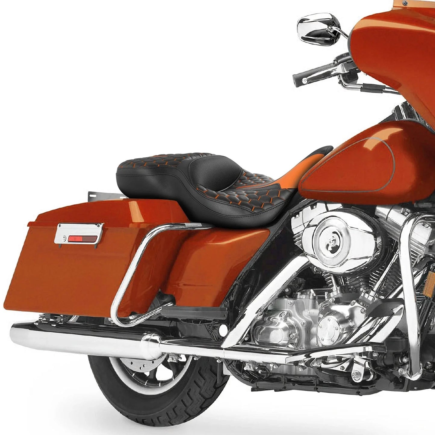 Driver Passenger Seat for Harley Electra Road Glide (1997-2007) Black Orange