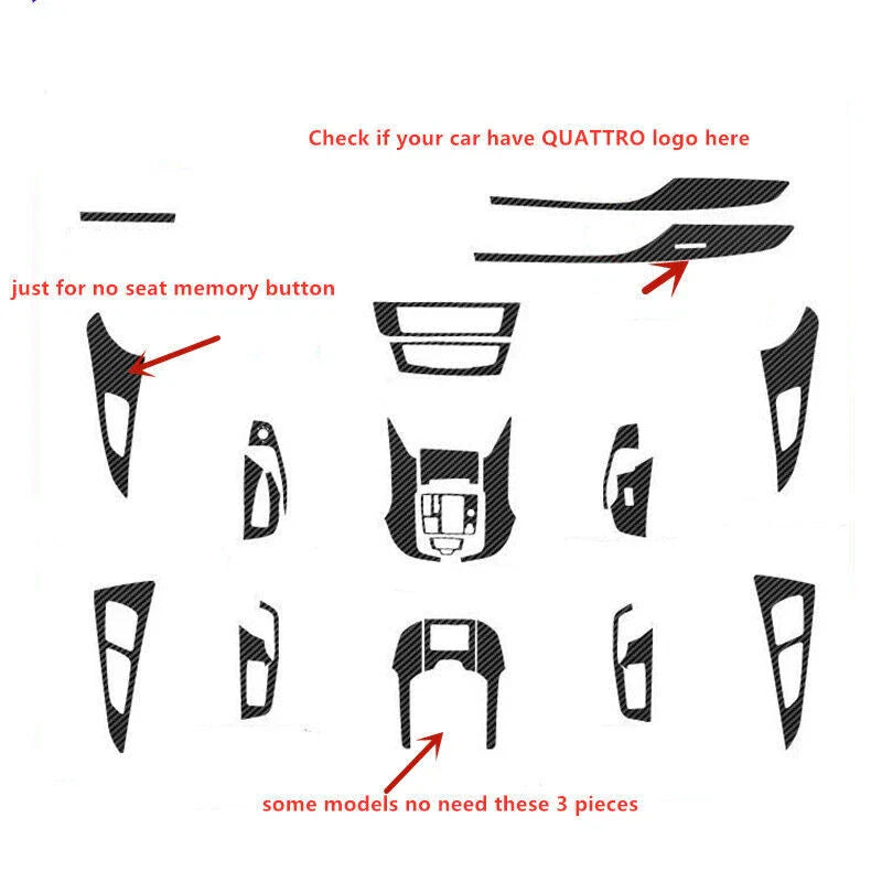 Carbon Fiber Interior DIY Trim Stickers Decals Cover for Audi A6 C7 (2012–2018)
