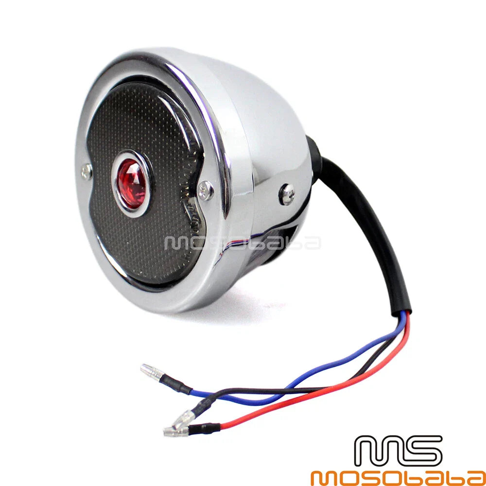Chrome Retro LED Brake Tail Light for Chopper Cafe Racer Custom Style