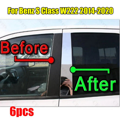 6PCS Pillar Trim Door Cover Mirrored Post for Benz S Class W222 (2014–2020)