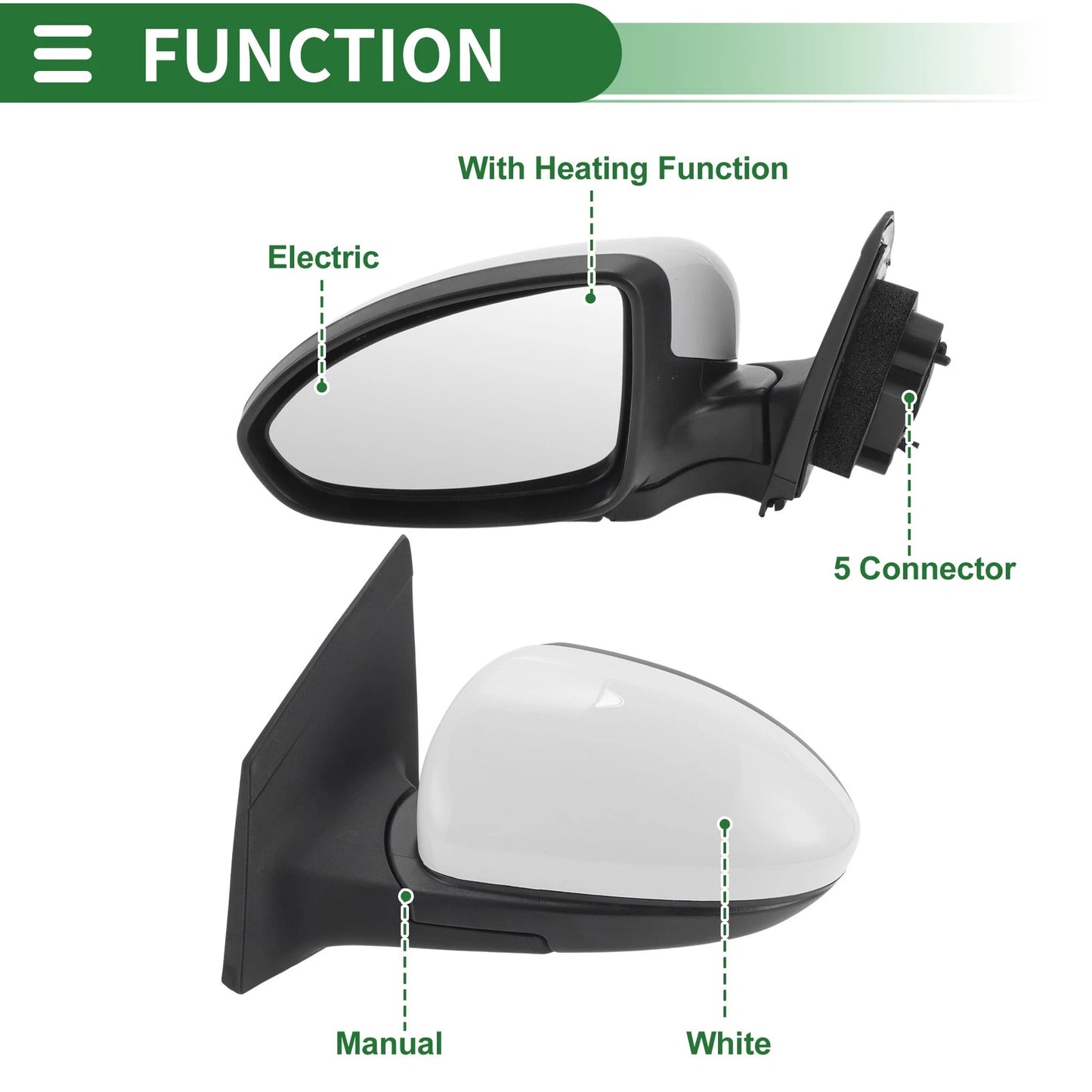 5 Pins Left Drive Side Door Mirror for Chevrolet Cruze (2011–2015)
