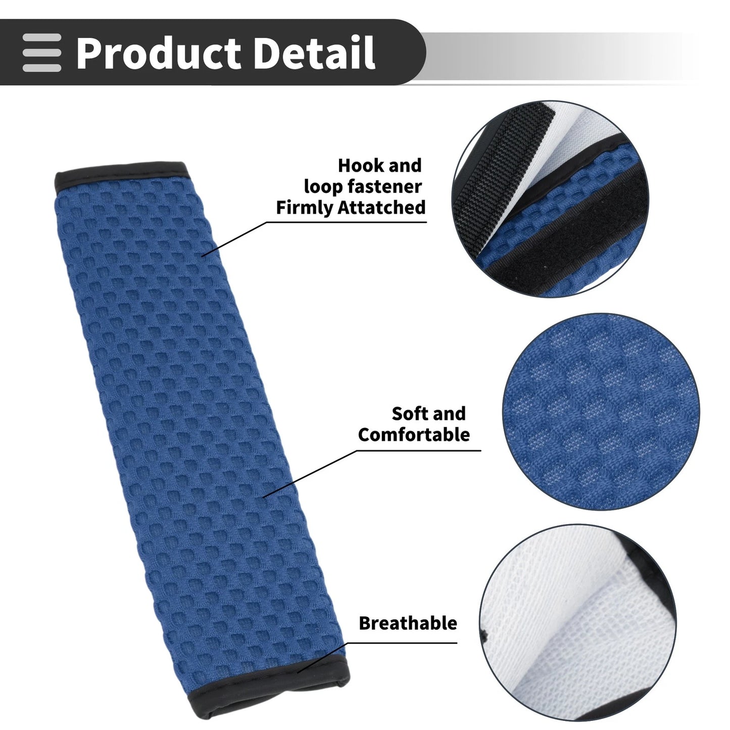 Set of 2 Blue Seat Belt Cover Pads for Universal Fit (23cm)
