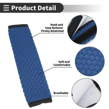 Set of 2 Blue Seat Belt Cover Pads for Universal Fit (23cm)