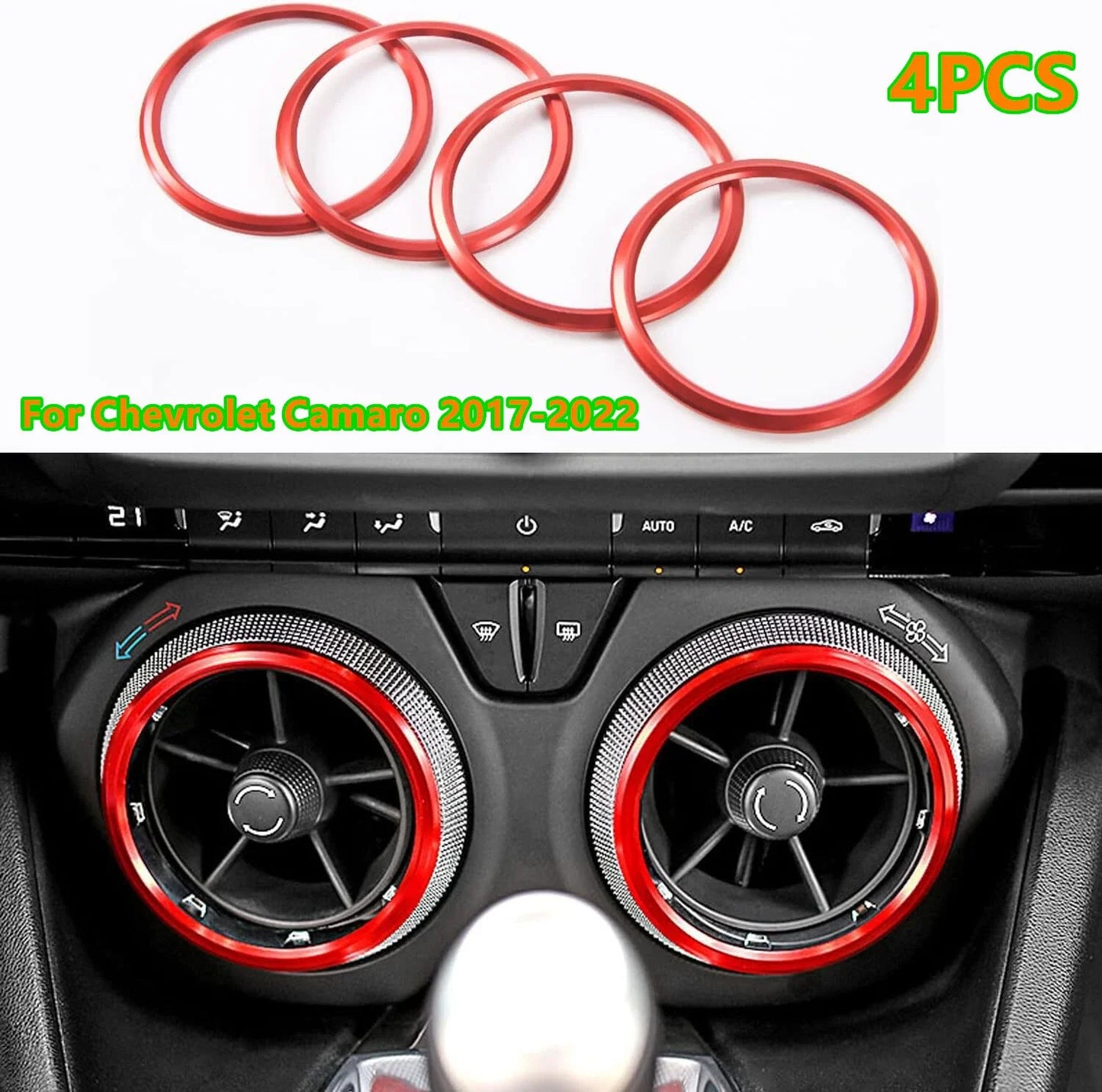 4x Red Interior Air Vent Outlet Ring Cover Trim for Chevrolet Camaro 2017-2022