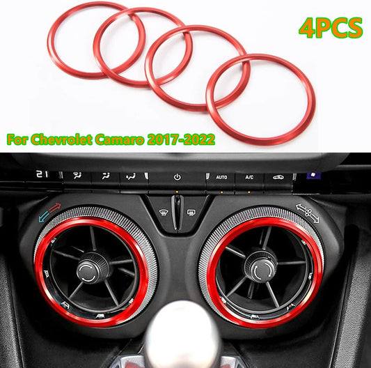 4x Red Interior Air Vent Outlet Ring Cover Trim for Chevrolet Camaro 2017-2022
