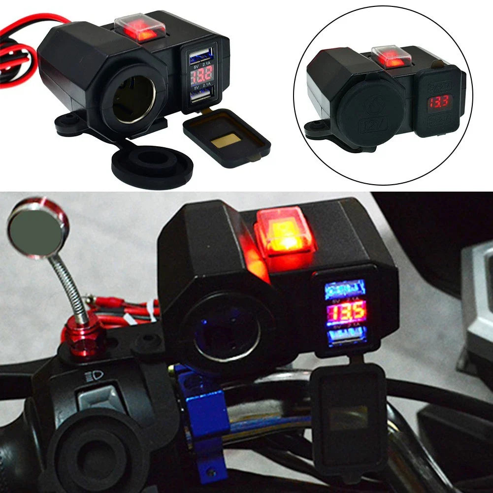 Socket / Waterproof Dual USB / Charging Socket with Voltmeter for Motorcycle