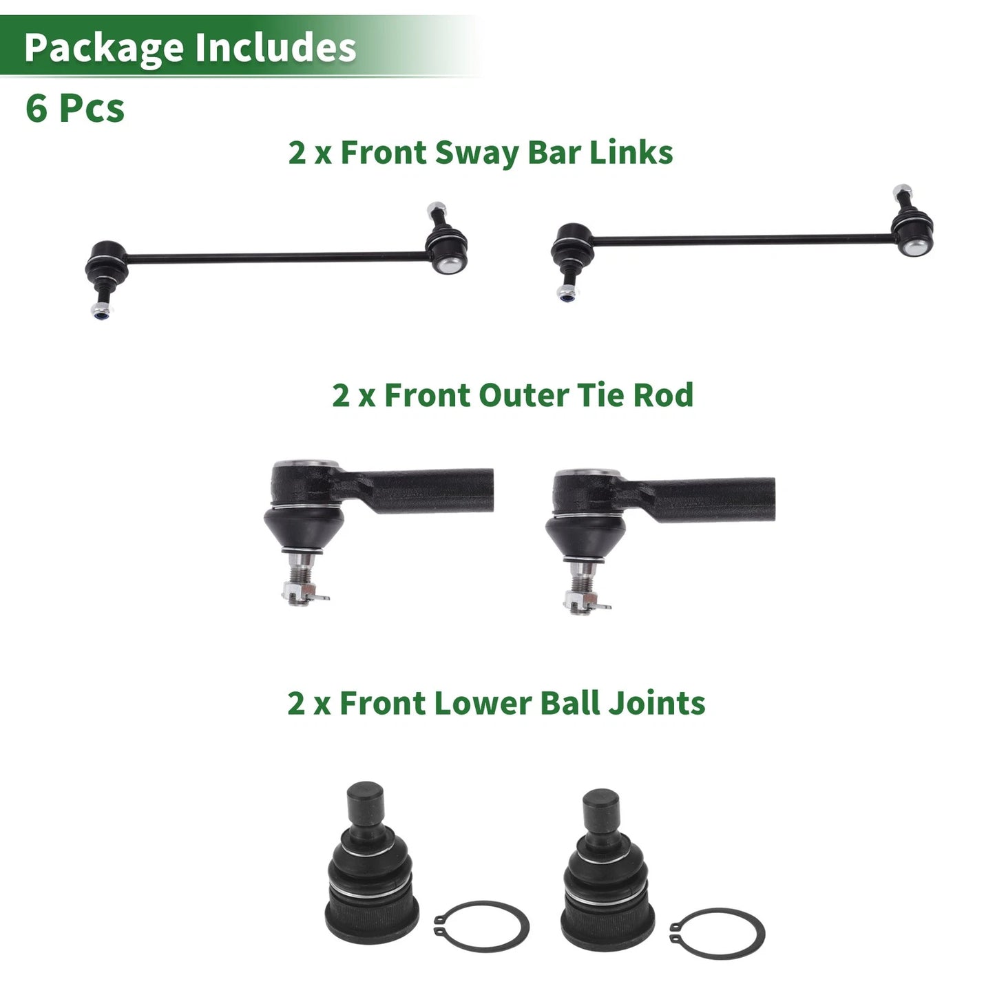 6pcs Front Suspension Kit Outer Tie Rod End Sway Bar Link for Mazda Tribute (2001–2007)