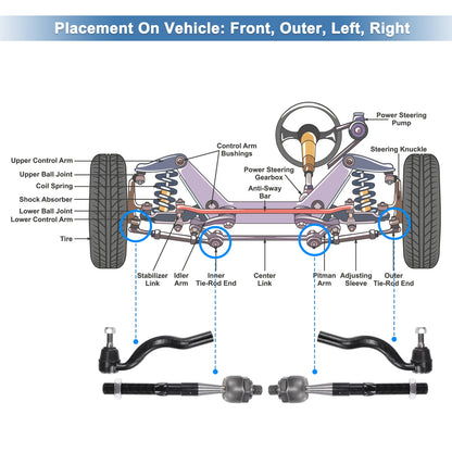 Set of 6 Front Inner Outer Tie Rod End Links for Dodge Durango (2011–2015)