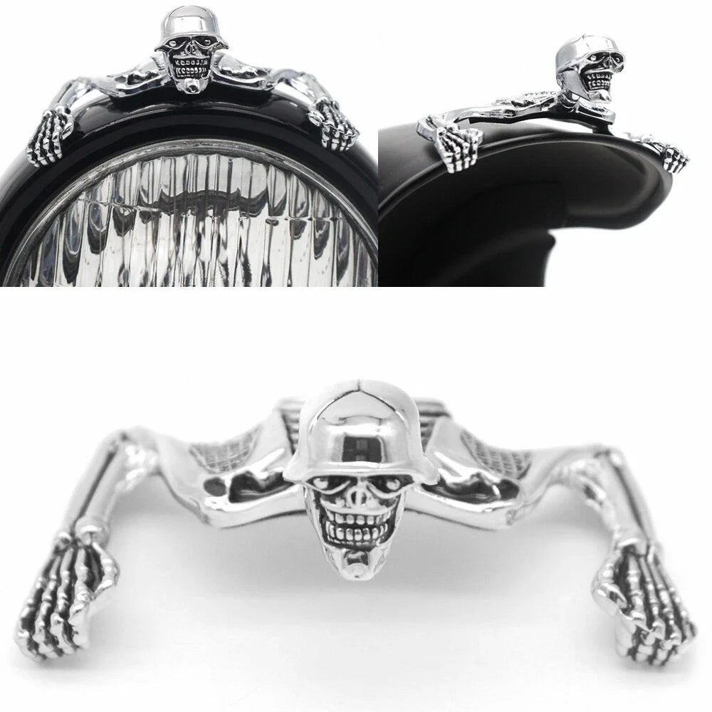 Chrome Skull Headlight Visor for Harley Dyna Bobber