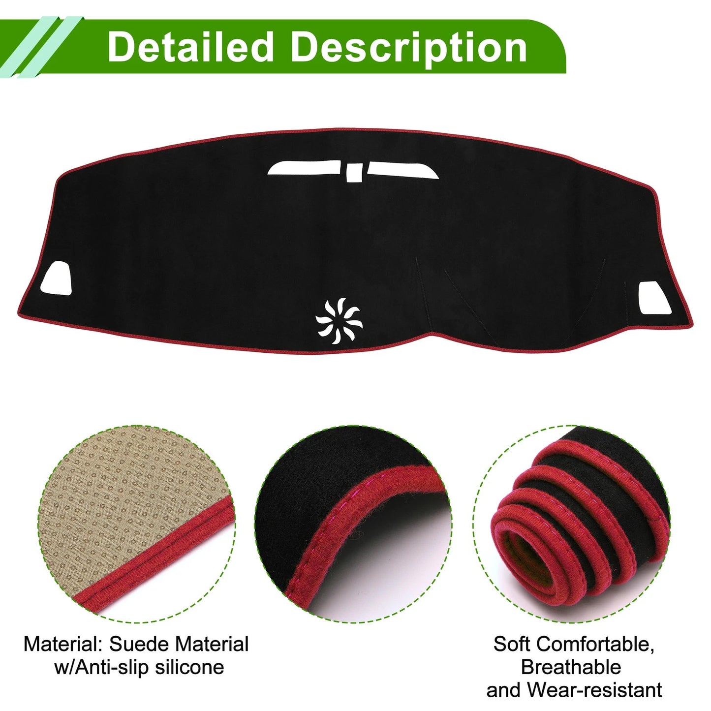 Dashboard Cover Mat for Volvo S60/V60/XC60 (2011–2018) Black Red