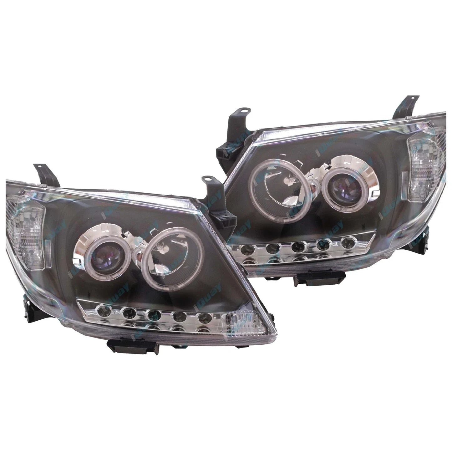 Pair Headlights for Toyota Hilux 2005~11 LED Black Projector Angel Eye DRL Halo