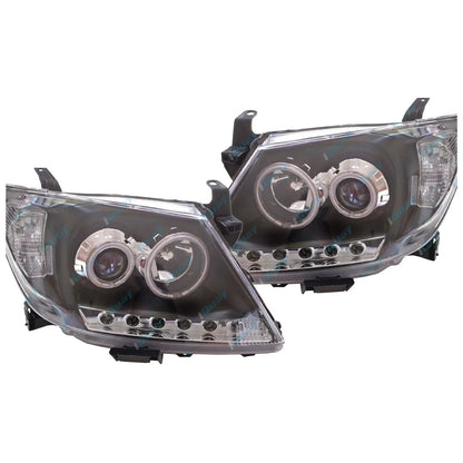 Pair Headlights for Toyota Hilux 2005~11 LED Black Projector Angel Eye DRL Halo