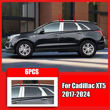 6x Chrome Window BC Pillar Post Cover Trim for Cadillac XT5 (2017–2024)