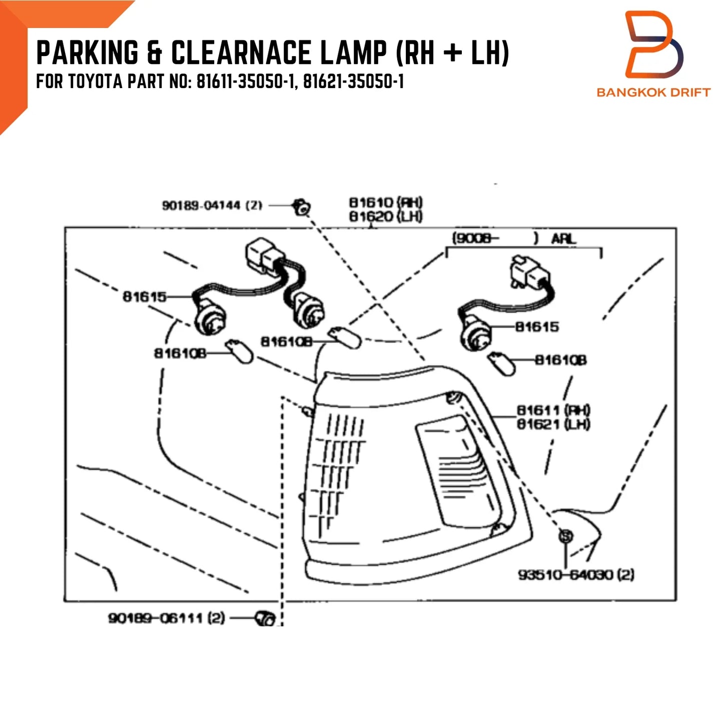 Front Corner Park Light Lamp for Toyota Hilux 2WD Ute (1988-1996)