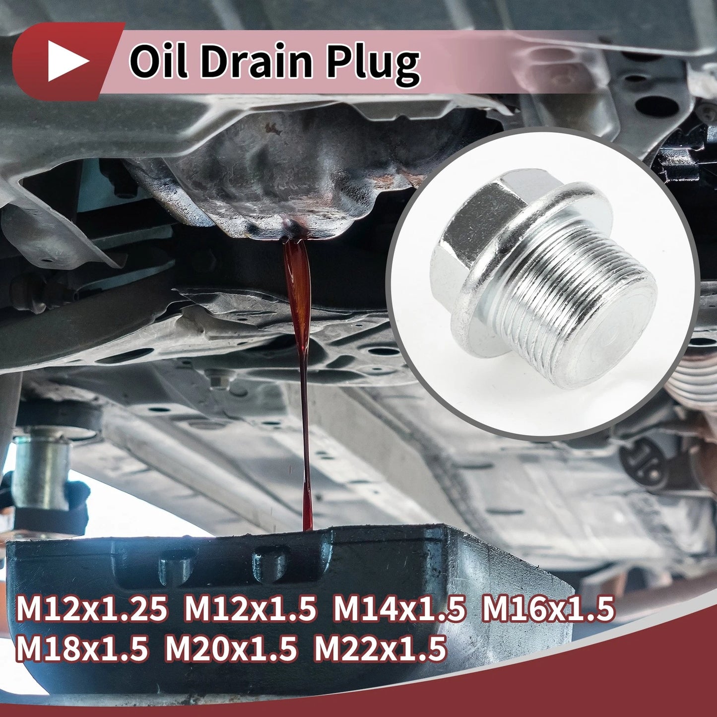 Set of 2 M12x1.25 M16x1.5 Engine Oil Drain Plugs with Gasket for Car Motorcycle Boat