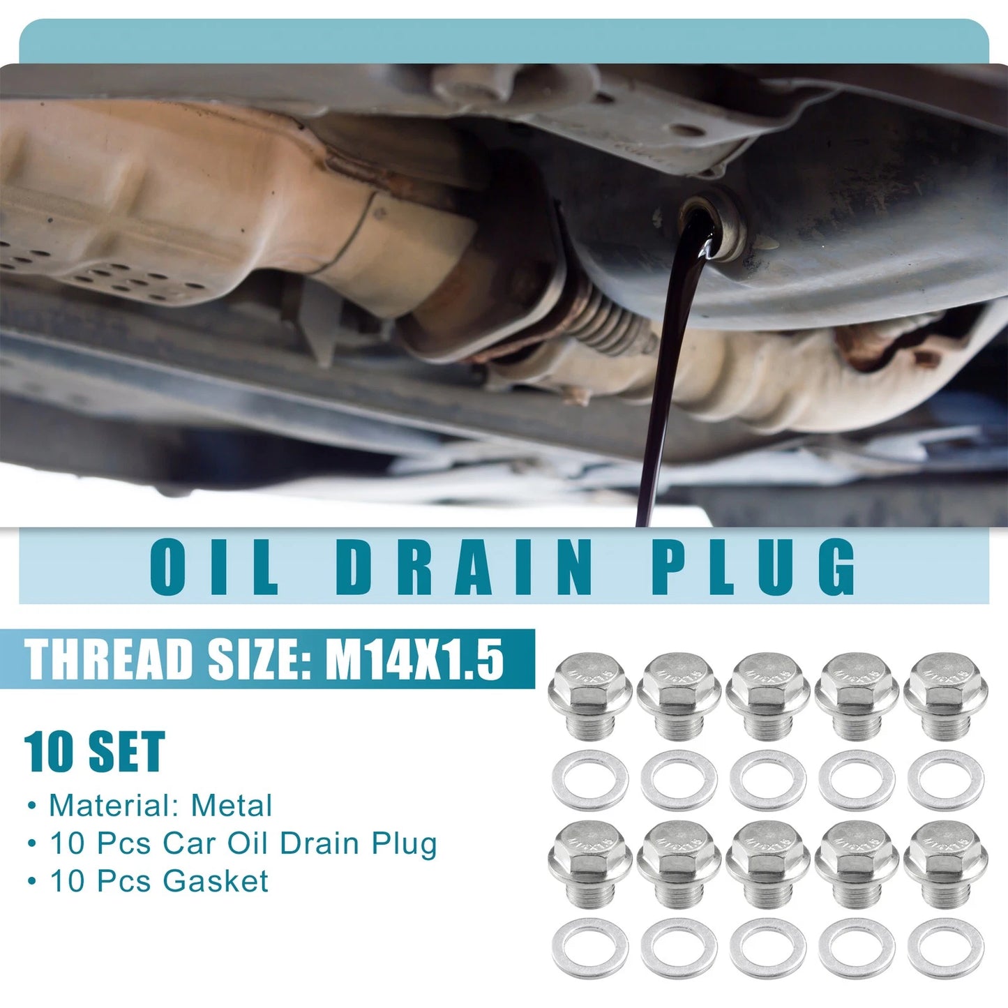 Set of 10 Universal Car Oil Drain Plug with Gasket M14x1.5