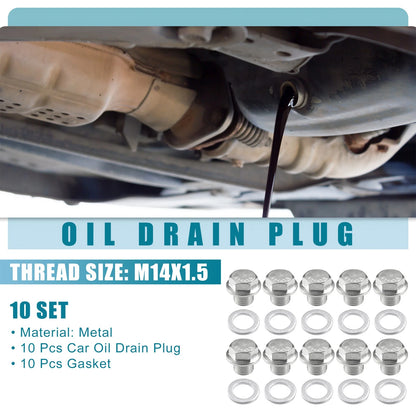 Set of 10 Universal Car Oil Drain Plug with Gasket M14x1.5