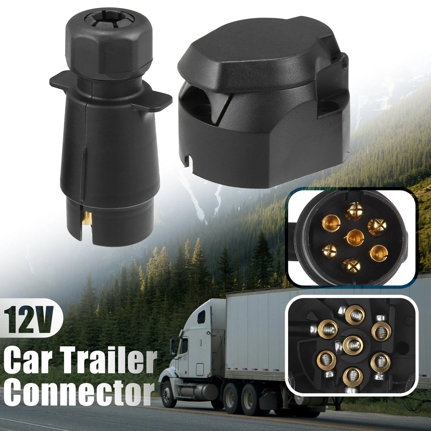 2X 7 Pins 12V European Car Trailer RV Boat Plug Socket Adapter Connector