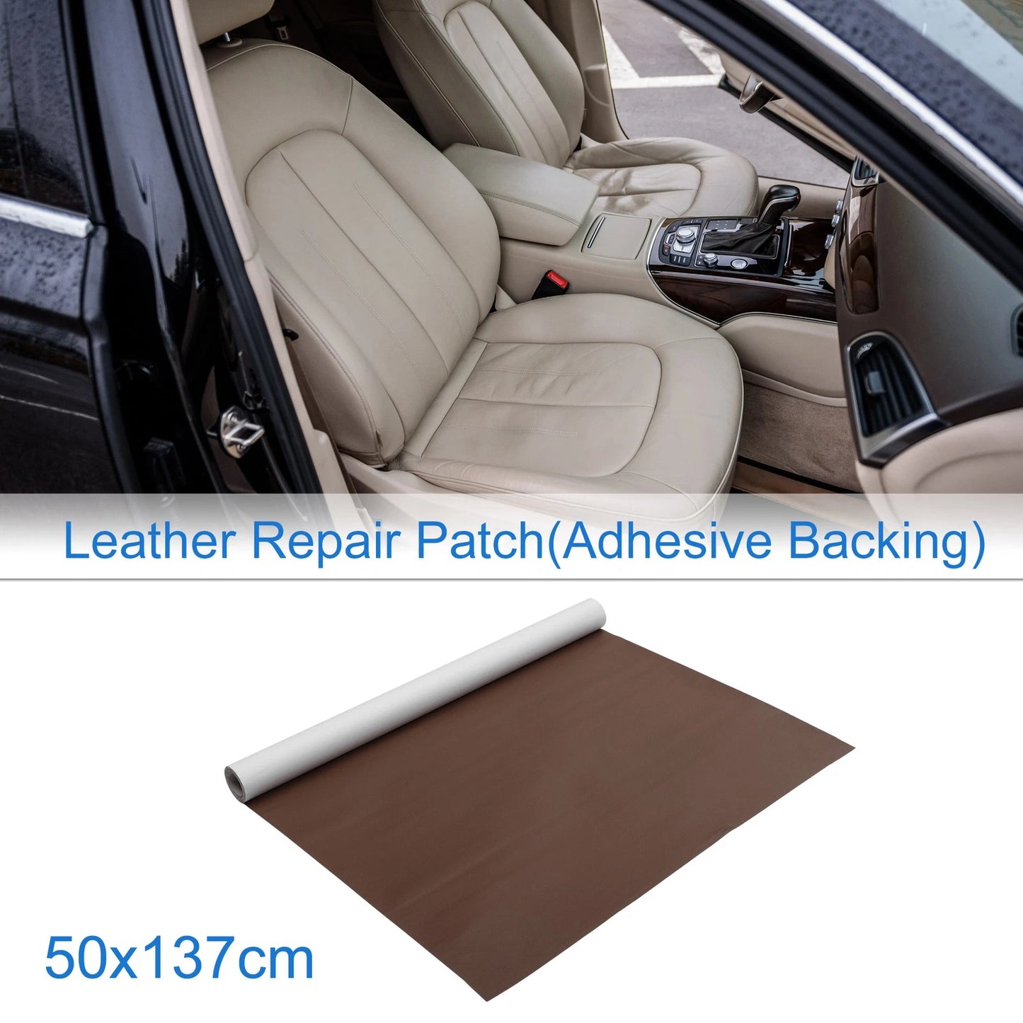 Self Adhesive Leather Repair Patch for Car Seat Sofa (19.6"x53.9", Light Brown)