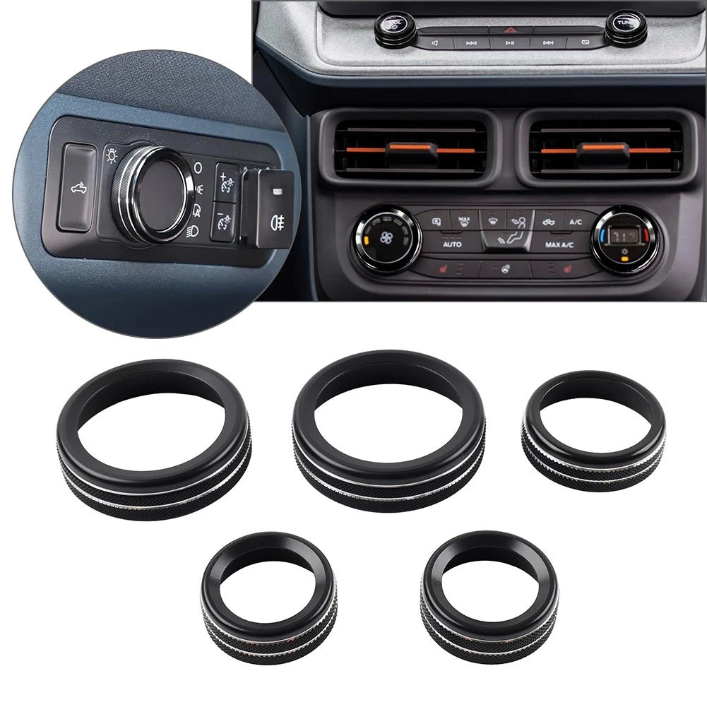 5 Pcs AC Headlight Radio Switch Knob Ring for Ford Maverick (2022–2023) Black