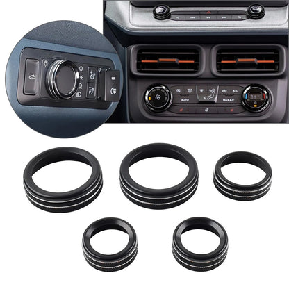 5 Pcs AC Headlight Radio Switch Knob Ring for Ford Maverick (2022–2023) Black