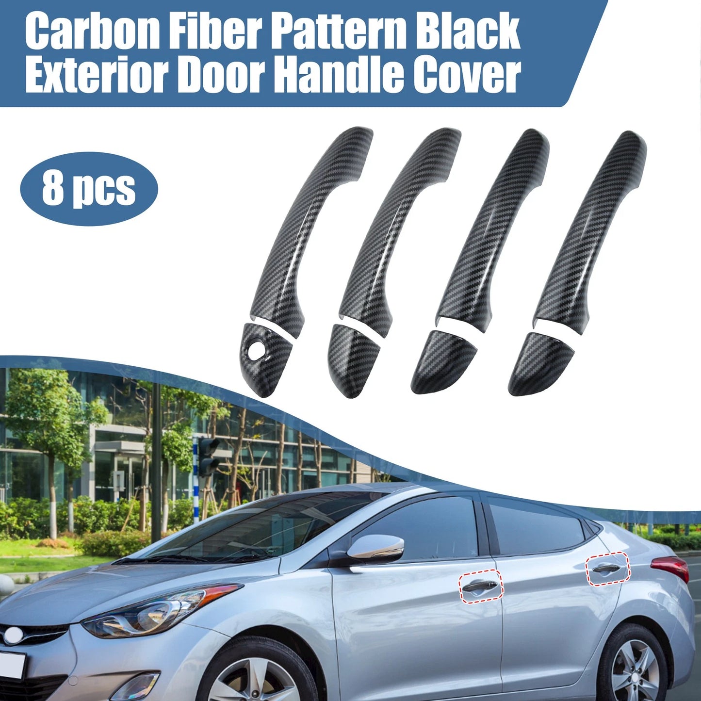 Set of 4 Exterior Door Handle Covers for Hyundai Elantra (2017–2020) Carbon Fiber