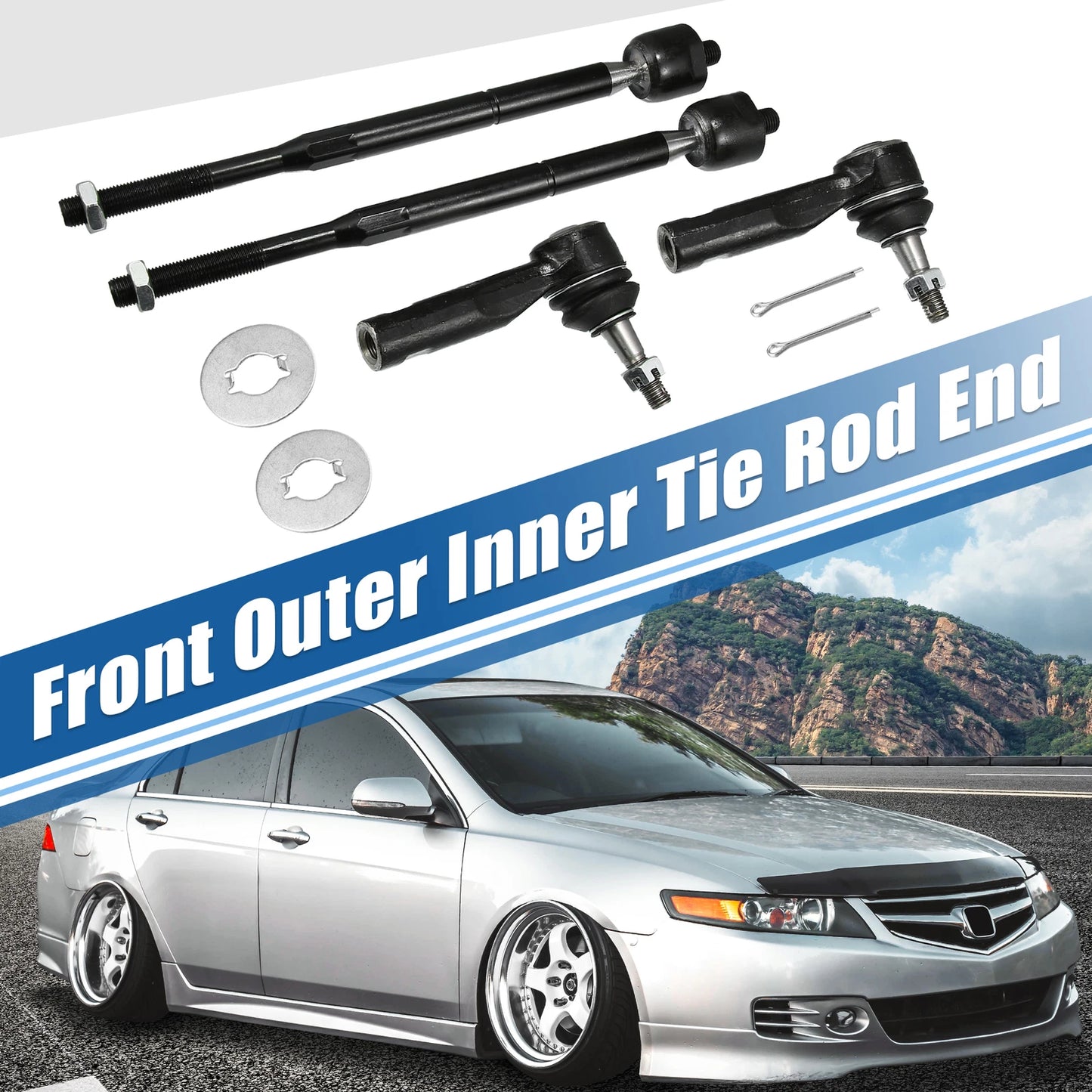 Set of 4 Front Inner Outer Tie Rod Ends ES800030 EV80445 for Chevrolet Pontiac