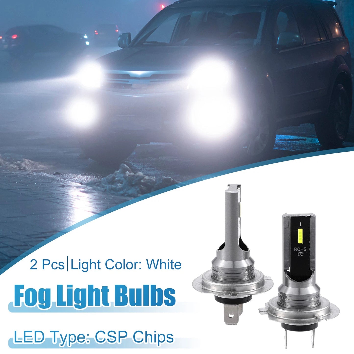 Set of 2 H7 LED Fog Light Bulbs for Auto Car (CSP Chips)