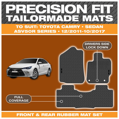 Set of 4 Custom Fit Rubber Floor Mats for Toyota Camry (2012–2017)