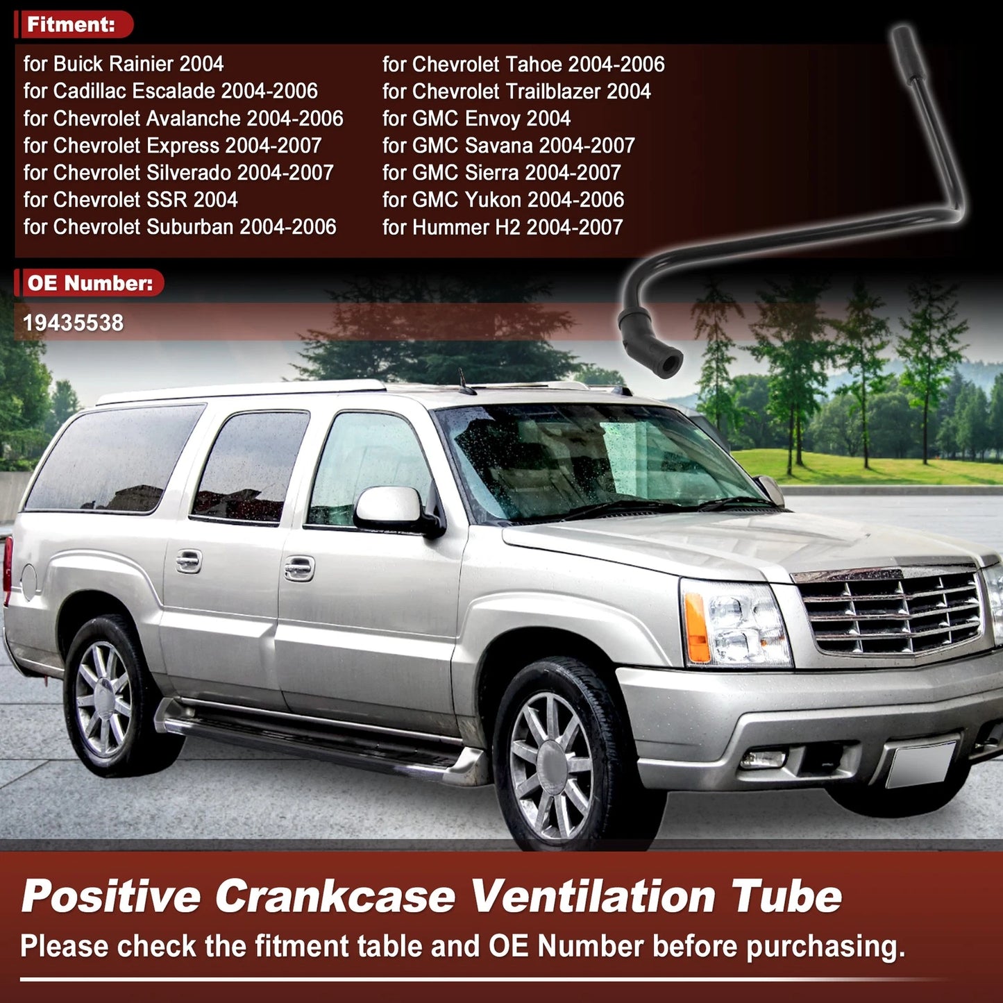 Positive Crankcase Ventilation Hose for Buick Rainier (2004) 19435538 Black