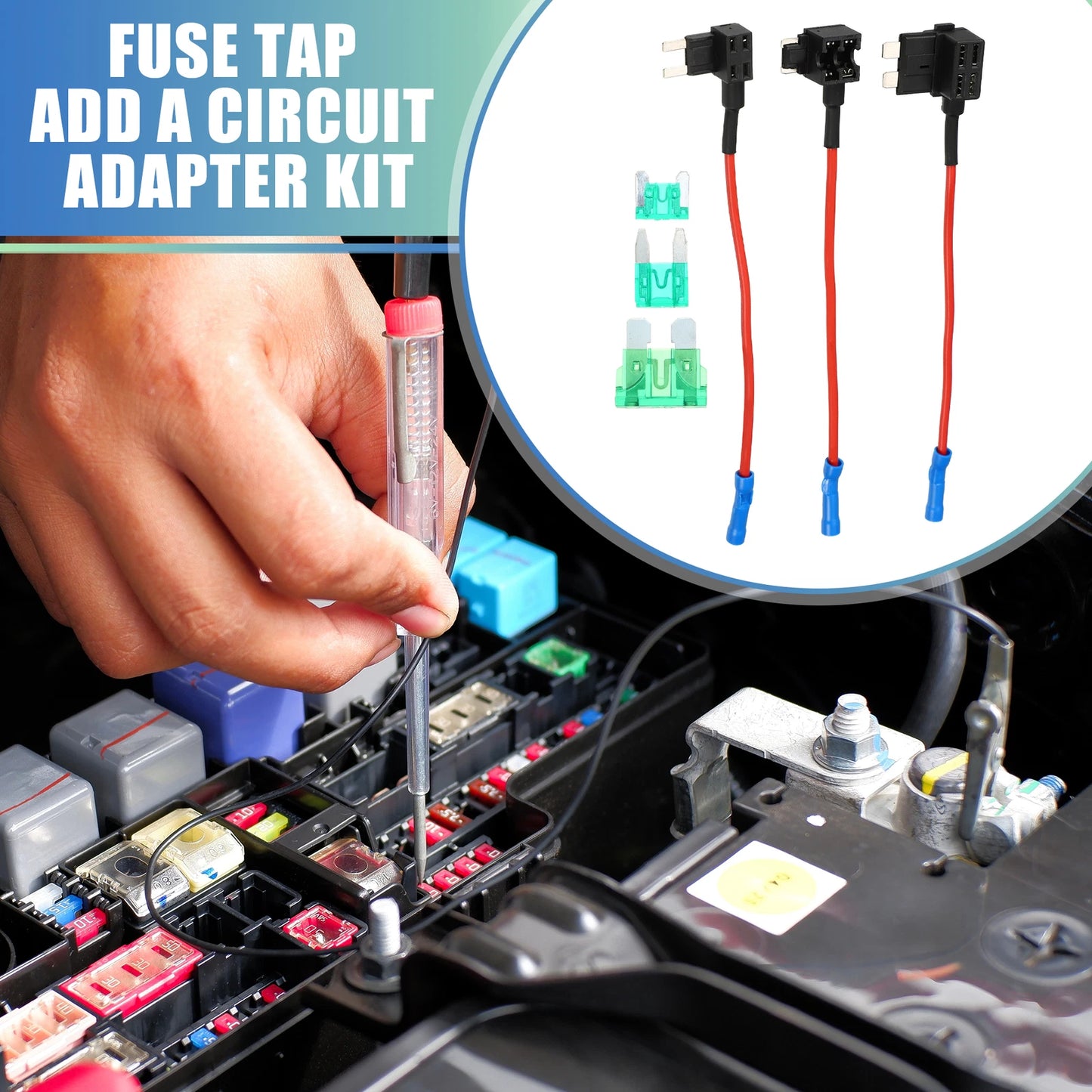 Set of 3 Car Fuse Tap with 3 30A Mini Low Profile Fuses for Universal Use