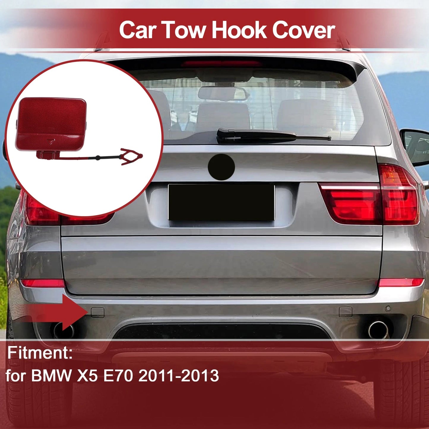 Tow Hook Cover Cap for BMW X5 E70 (2011–2013) No. 51127271815 Red
