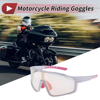 Motorcycle Riding Goggles with Light Pink Lens & White Pink Frame (PC UV400)