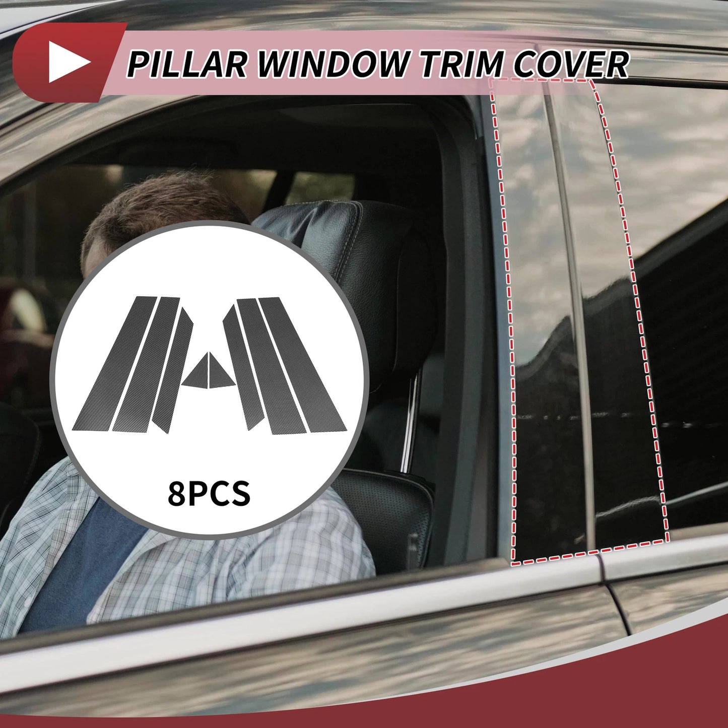 8 Pcs Door Pillar Window Trim for Audi A8 (2019–2024) Carbon Fiber Black