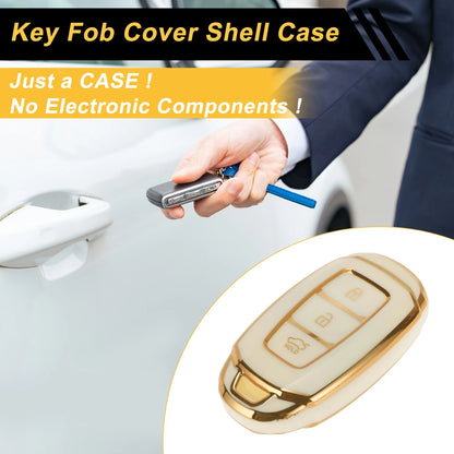 White Gold Edge Car Key Case for Hyundai i10 (2007–2023) - 3 Buttons