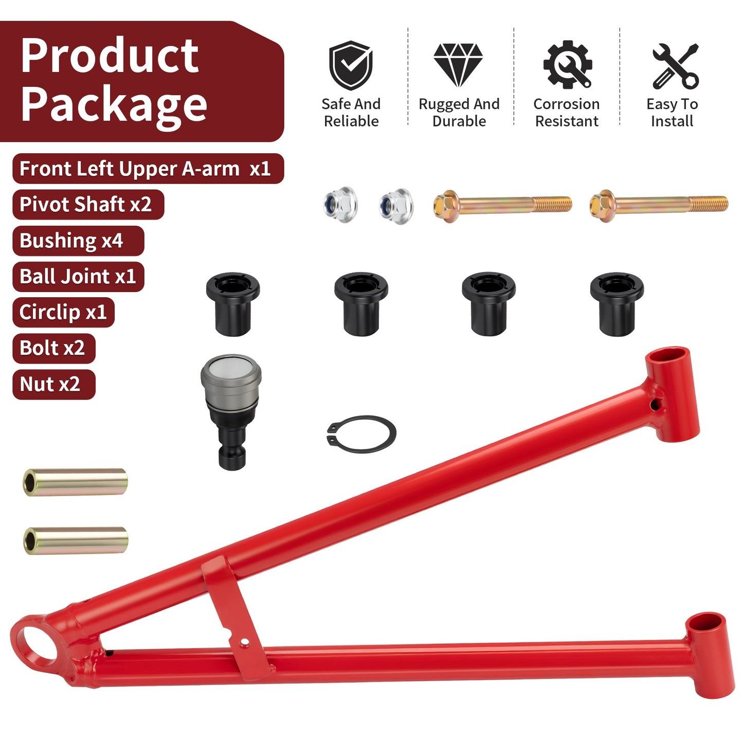 Front Left Lower A-Arm with Ball Joint Bushing Kit for Polaris Sportsman (2000–2023)